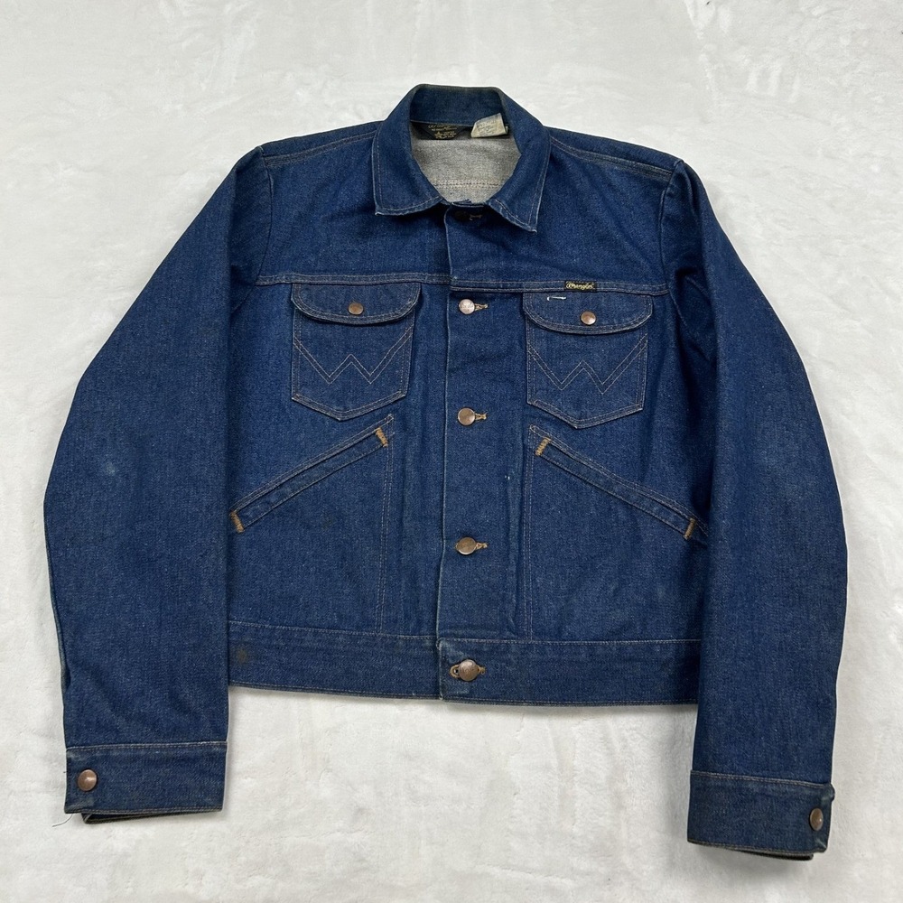 Wrangler Denim Trucker Jacket Mens 40 Blue No-Fault 74126NV Made in USA Vintage